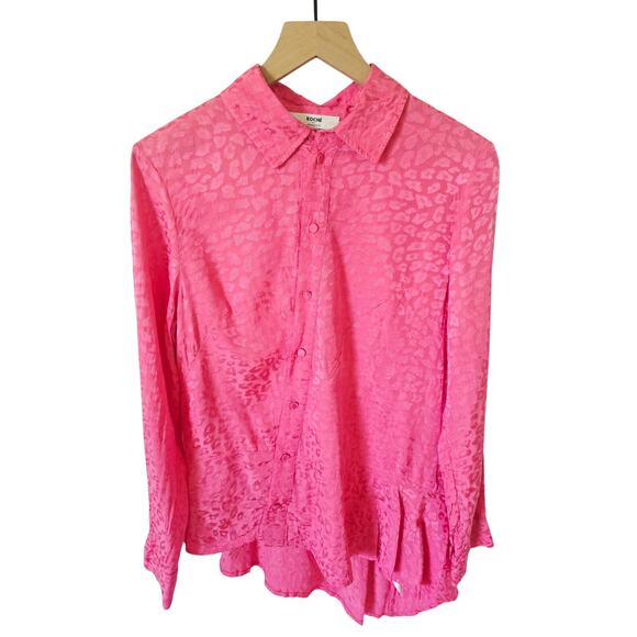 Koché Pink Leopard Jacquard Blouse 36/S Button Down Peplum Asymmetrical  Hem - Picture 3 of 5